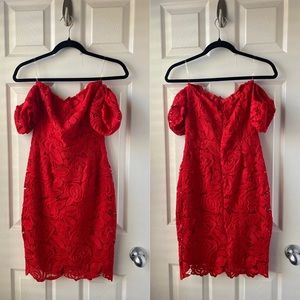 ❗️NWOT RED FLORAL OFF SHOULDER BARDOT DRESS❗️